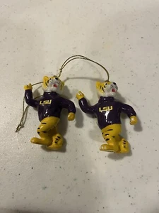 NCAA LSU Tigers Porcelain Mascots Set Of 2 Christmas Tree Ornament - Picture 1 of 2
