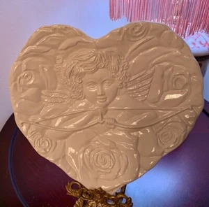 Heart Shaped Vanity Dish Made in Italy; #7347 Cupid & Bowl With Roses - Picture 1 of 4