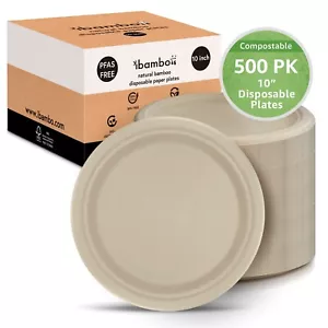 Ibambo Bamboo Disposable Paper Plates - 10 Inch, 500 Pack, Compostable Plates - Picture 1 of 9