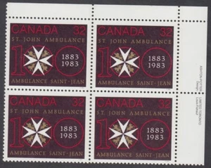 Canada - #980 St. John Ambulance Centenary Plate Block - MNH - Picture 1 of 1