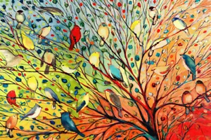 framed canvas art print giclée or poster 27 birds tree of life spring garden - Picture 1 of 6