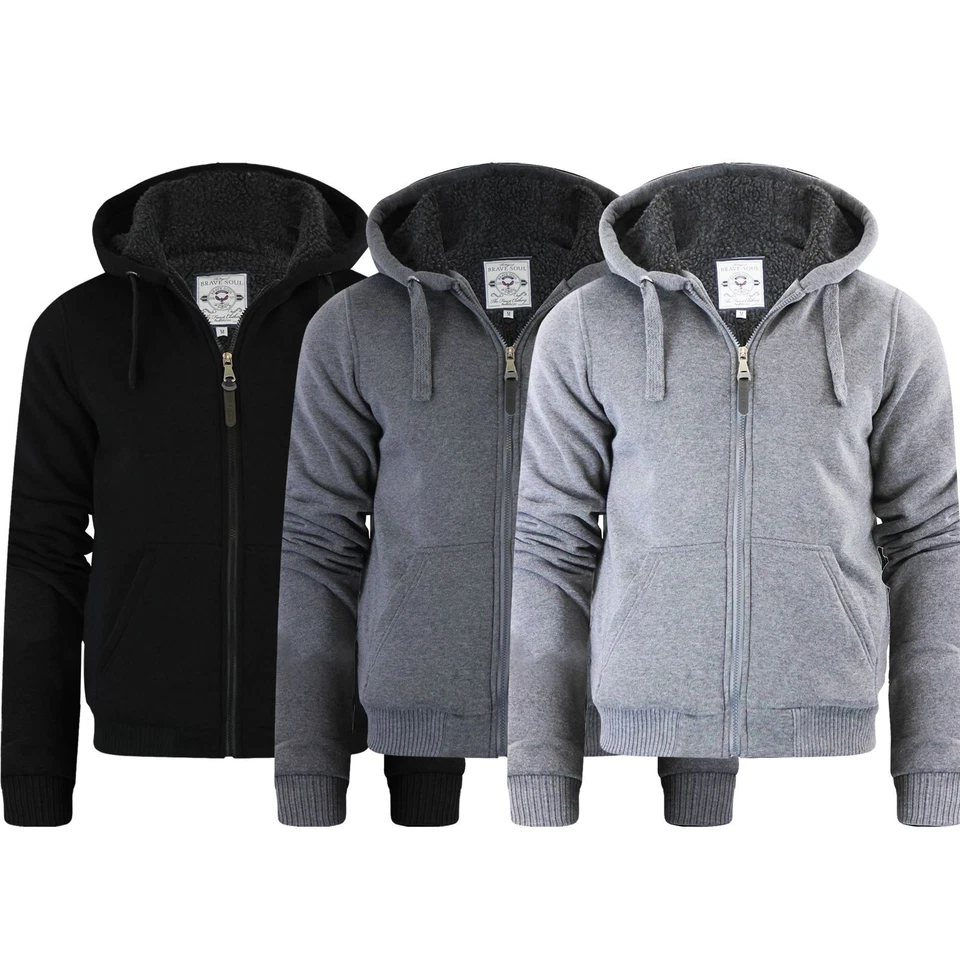 Mens Brave Soul Sherpa Fleece Fur Lined Borg Hoodie Winter Sherpa Hooded Jacket - Image 1 of 1