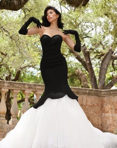 Vintage Black and White Mermaid Wedding Dresses Mermaid Tulle Bridal Gowns - Picture 1 of 11