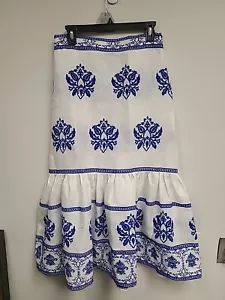 NWOT ZARA white linen blue embroidere skirt size M RUNS SMALL - Picture 1 of 7