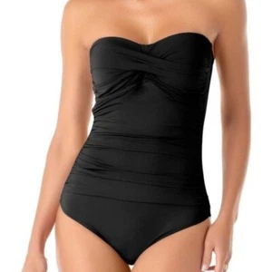 🌻NUEVO (¡con etiquetas!) Traje de baño Anne Cole negro torcido delantero 1 pieza talla 8. - Imagen 1 de 11