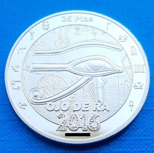 Saharawi 25 pesetas 2016 UNC Eye of Ra Egypt God Wadjet Silver Plated 40mm Coin - Picture 1 of 2
