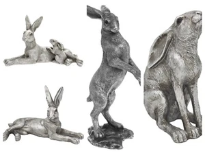 Silver Hare Figurines Hare Ornaments - Sitting, Lying, Moon Gazing Silver Finish - Picture 1 of 18