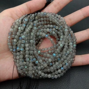 3 Strands 4mm Faceted Labradorite Round Beads Micro Small Grey Labradorite 15.5" - Picture 1 of 5