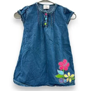 Hanna Andersson Blue Denim Flower Embroidered Short Sleeve Dress Sz 100 (US 4) - Picture 1 of 11