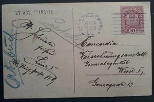 1918 Austria-Hungary 10H stamped Postcard cancelled Linz to Vienna - Picture 1 of 2