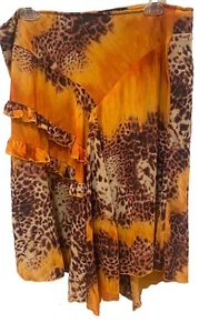 Vintage Rampage Brown Orange Leopard Shimmer Y2K  Asymmetrical Skirt Sz 13 - Picture 1 of 9