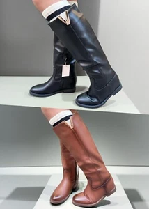 Stivali alti da donna in simipelle con tacco interno 4cm colore marrone/nero - Foto 1 di 3