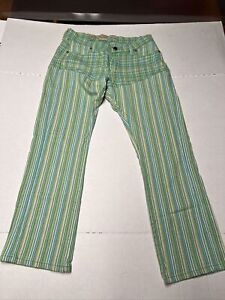 Todd Oldham Vintage Jeans Women Size 8 Green Striped Straight Stretch Hipster 