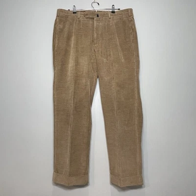 Мужские желтовато-коричневые вельветовые брюки INCOTEX хлопок кашемир манжеты подол плоский передний размер 38 - Изображение 1 из 4