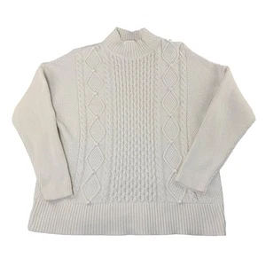J. Crew Cream Cable Knit Mock Neck Sweater Women's XL Cotton Long Sleeve - Picture 1 of 8
