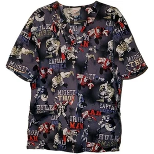 Marvel Avengers Scrub Top Thor Hulk Ironman Captain America Medical Uniform Sz M - Picture 1 of 8