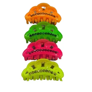 NEU Haarspange Zubehör 4er Set Neon Pink Gelb Grün Orange Krallenspangen - Bild 1 von 3