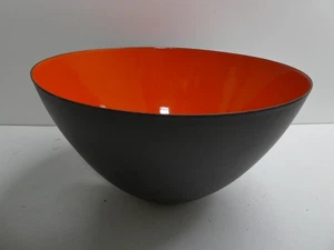 VINTAGE KRENIT DENMARK RED BLACK ENAMEL METAL DANISH DISH BOWL - Picture 1 of 7