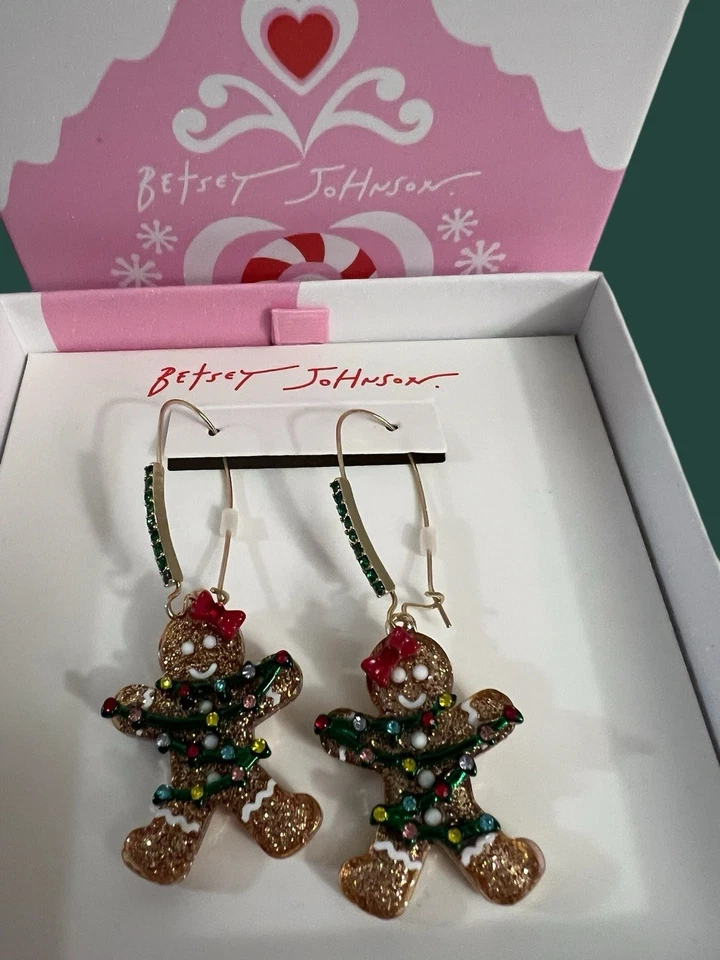 Brincos Betsey Johnson Natal pão de gengibre menina árvore luz pendurada novo com etiquetas - Imagem 1 de 4