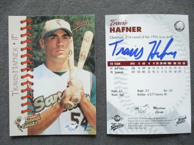 Autografiado y Reg 1999 Travis Hafner Savannah Sand Gnats Chick Dig the Long Ball Foto 1 de 4