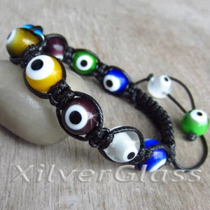 EVIL EYE SHAMBALLA BRACELET COLOURS GLASS CHARMS PROTECTION KABBALAH ADJUSTABLE - Picture 1 of 2