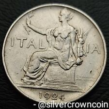 Italy 1 Lira 1924 R. KM#62. One Dollar coin. Savoy Shield. Liberty. Closed 2. 