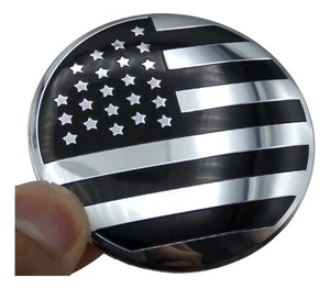 ALUMINUM American Flag decal sticker emblem DOME SHAPE Black/Silver 56mm 2.20" - Picture 1 of 11