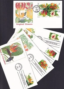 1999 Tropical Flowers Sc 3310-3313 3313b booklet pane Fleetwood cachets - Picture 1 of 3