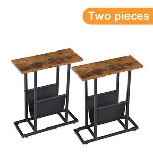 2 Pieces End Table for Small Space with Magazine Holder Slim Side Sofa Table - Picture 1 of 15