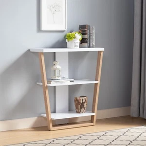 Contemporary Console Table with Three Open Shelves - White & Light Brown - Picture 1 of 6