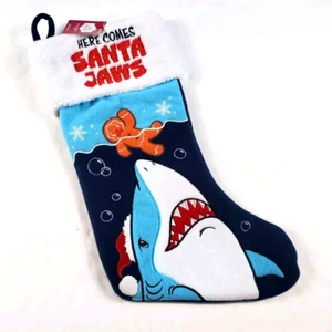 Here Comes Santa Jaws Christmas Stocking 20" Gingerbread Man Shark NWT Rare - Picture 1 of 8