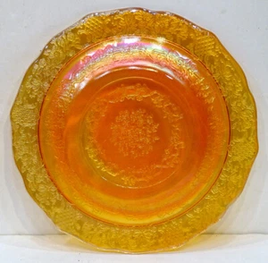 Vintage NORMANDIE Bouquet Lattice MARIGOLD Carnival Glass DESSERT or BREAD PLATE - Picture 1 of 3