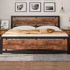 Codesfir King Size Bed Frame Platform Metal Bed Frame Industrial Wood Headboard