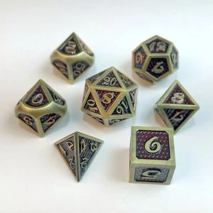 Crystal Caste 16mm Dragon Scale Gold and Red 7 piece Dice set - Picture 1 of 3