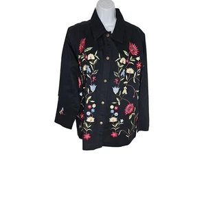 The Quacker Factory Embroidered Floral Denim Jacket Button Up 1X - Picture 1 of 6
