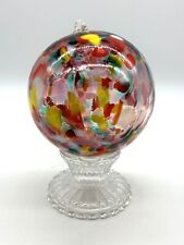 Kitras Art Glass Calico Friendship Hand Blown Glass Ornament 4” Multicolored