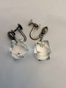 Vintage Sterling Silver Rock Crystal Cubes Screw Back Earings 1940s - Picture 1 of 7