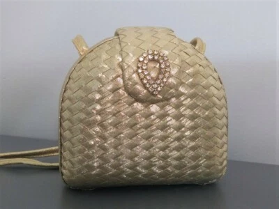 Vintage MAGID Gold Lame Woven Box Purse Evening Bag Crossbody with Rhinestones* - Image 1 of 4