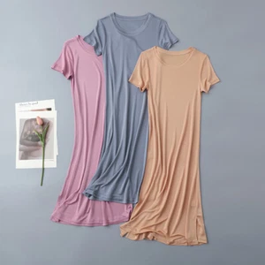 Women's Sleepwear 100 Silk Bottom Dress Long Nightdress Round Neck Slip Dress - Picture 1 of 26