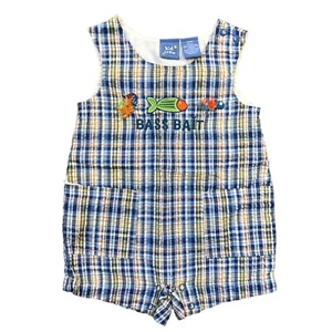 Kid Crew Multicolored Plaid Bass Bait Romper Boys Size 12 Months Embroidered - Picture 1 of 10