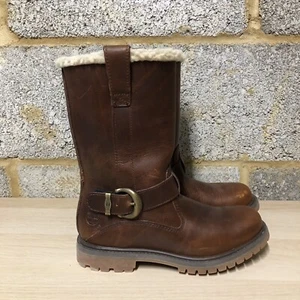Timberland Nellie Ortholite Boots Brown Leather UK 4 EU 37 Pull On Fur Trim (W) - Picture 1 of 13
