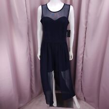 En Focus Women's Navy Blue Floral Lace Sleeveless Sheer Cocktail Romper 12 NWT