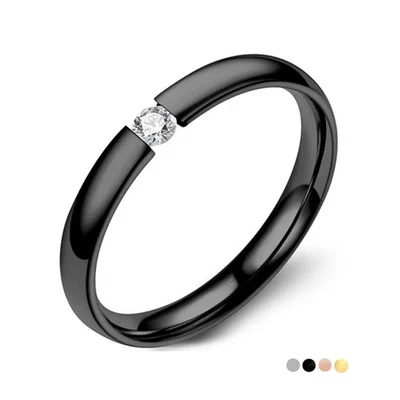 Anillo de boda geométrico apilable con banda de circón de acero inoxidable de 3 mm para mujer joyería Foto 1 de 4