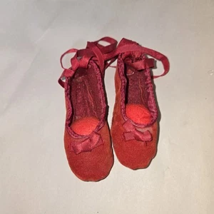 Antique Red Velvet Ribbon Ballet Style German/French Doll Shoes - Picture 1 of 3