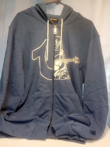 True Religion Buddha Logo Hoodie Herren Größe XL blau durchgehender Reißverschluss Zugschnur - Bild 1 von 6