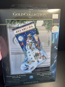 Dimensions Gold Collection Snowman & Friends Counted Cross Stitch Stocking Kit  - Picture 1 of 8