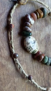Bracelet Anklet Braided Hemp Unisex Set Of 2, Ocean Jasper, Leopard Skin Jasper - Picture 1 of 8