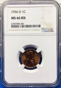 1956-D Lincoln Cent Wheat Penny - **NGC MS66RD** - Bright Wheat NGC Certified - Picture 1 of 6
