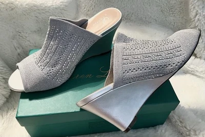 Lauren Lorraine Style MARTHA 8.5 Silver Stretchable Rhinestone Slip On Wedge NIB - Image 1 of 4