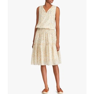 Lauren Ralph Lauren вуаль цветочный блузон ярусный хлопок желтый платье размер 14 - Изображение 1 из 4